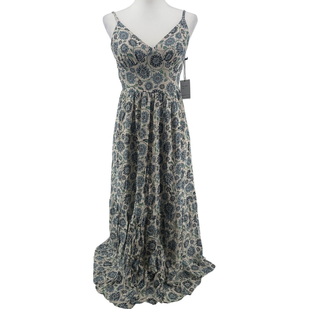 Japna Midi Dress Women's Small Blue Floral Strappy Tiered Fairy Western Boho NEW - Picture 2 of 11